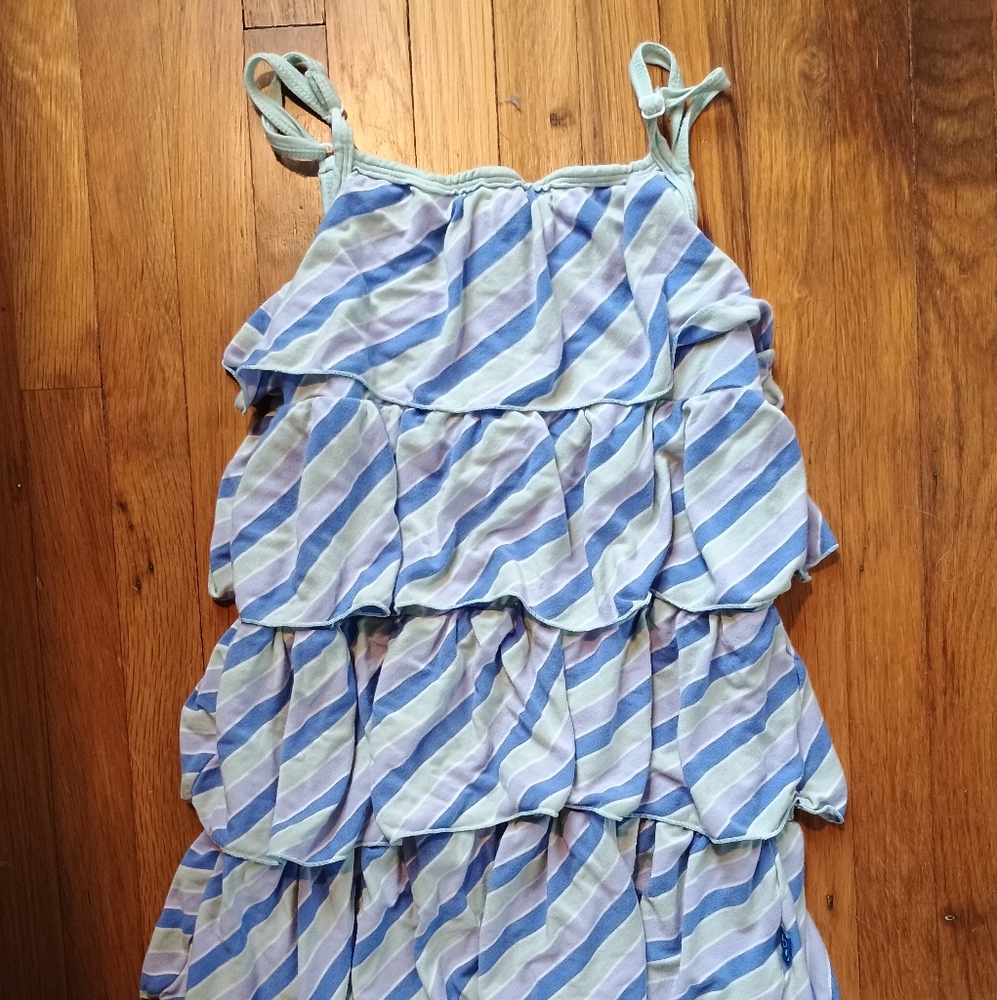 KicKee Pants Girls Blue and White Striped Ruffled Dress Sz 5